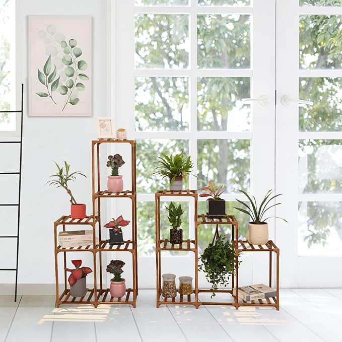 XXXFLOWER Plant Stand Indoor Outdoor 13 Tiers Wood Plant Shelf for Multiple Plants ，Large Plant Rack for Window Garden Balcony Patio Porch Living Room