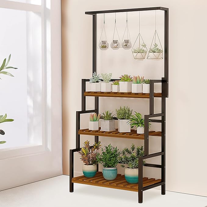 yeshine 3-Tier Hanging Plant Stand Indoor, 68 Inch Tall Metal Plant Shelf for Indoor Multiple Plants, Large Plant Pot Stand Holder, Heavy Duty Ladder Shape Plant Rack for Living Room, Patio, Balcony