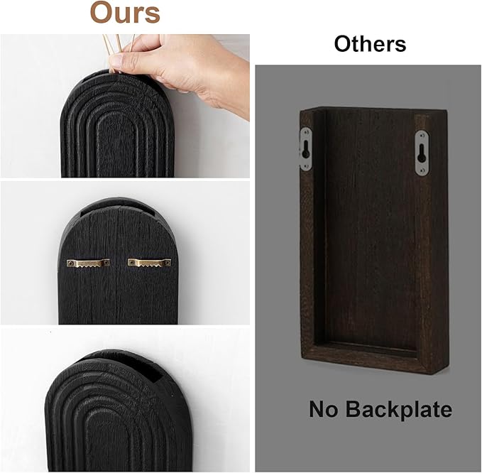 Wooden Wall Art Decor: Wall Vases for Indoor Artificial Plants & Flowers, Wood Wall Hanging Planters for Home Decor - Bathroom, Living Room, Bedroom, Patio (Black)