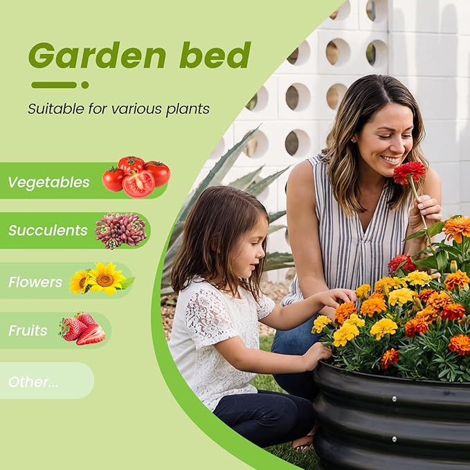 AHEONLAR 3Pack 2x2x1 ft Round Galvanized Raised Garden Bed Kit Round Metal Flower Box Large Planter Raised Beds Outdoor Garden for Planting,Fruit,Herb-Grey