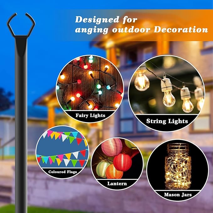 6 Pack String Light Poles,10 Ft Light Poles for Outside String Lights,Outdoor Lights Pole with Fork,Metal Poles Stand for Patio Deck Backyard