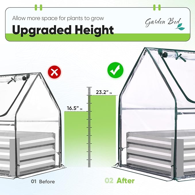 Quictent Raised Garden Bed with Cover Outdoor Galvanized Steel Planter Box Kit with Greenhouse Large Zipper Window Dual Use, 20pcs T-Type Tags & 1 Pair of Gloves Included 4x2.4x1 FT, Clear