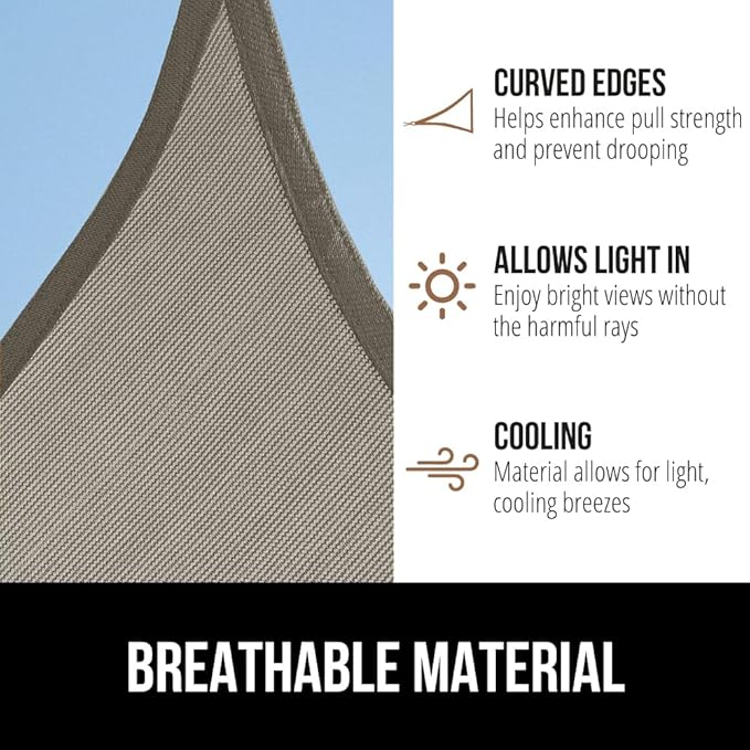 GORILLA GRIP Heavy Duty Sun Shade, UV Protection Fade Tear and Rust Resistant Rectangle Sunshade Canopy, Curved Edges Blocks Sunlight, Breathable Sail, Outdoor Patio, Lawn Garden 12x12 FT Gray
