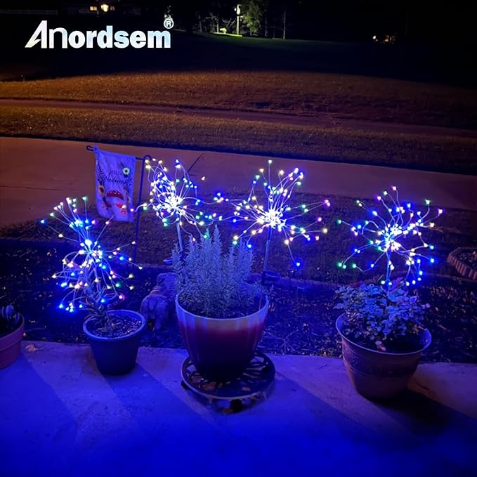 Anordsem Solar Lights Outdoor Waterproof: Garden Light Solar Powered for Yard Outside - Fireworks Lamp Colorful Lighting Path Decor 8 Pack - LED Sparkler DIY Decorating Gifts for Women Mom Wife