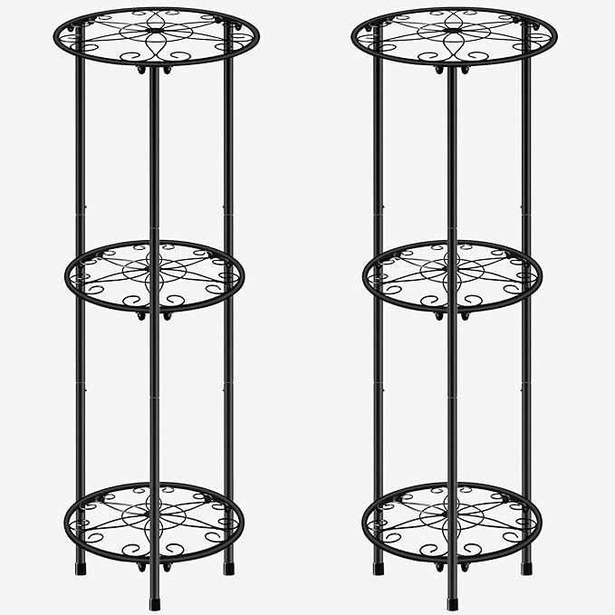 CASIMR Plant Stand Indoor Outdoor, Metal Rustproof Flower Shelf 3 Tier 32.3 inch, Tall Multiple Plant Pot Holder Rack for Garden Patio Living Room Corner Balcony, 2 Pack Black