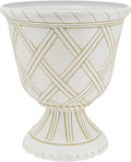 Arcadia Garden Products PL61BG Lattice Plastic Garden Urn, Classic Decorative Garden Pot Planter for Indoor and Outdoor Plants, Beige