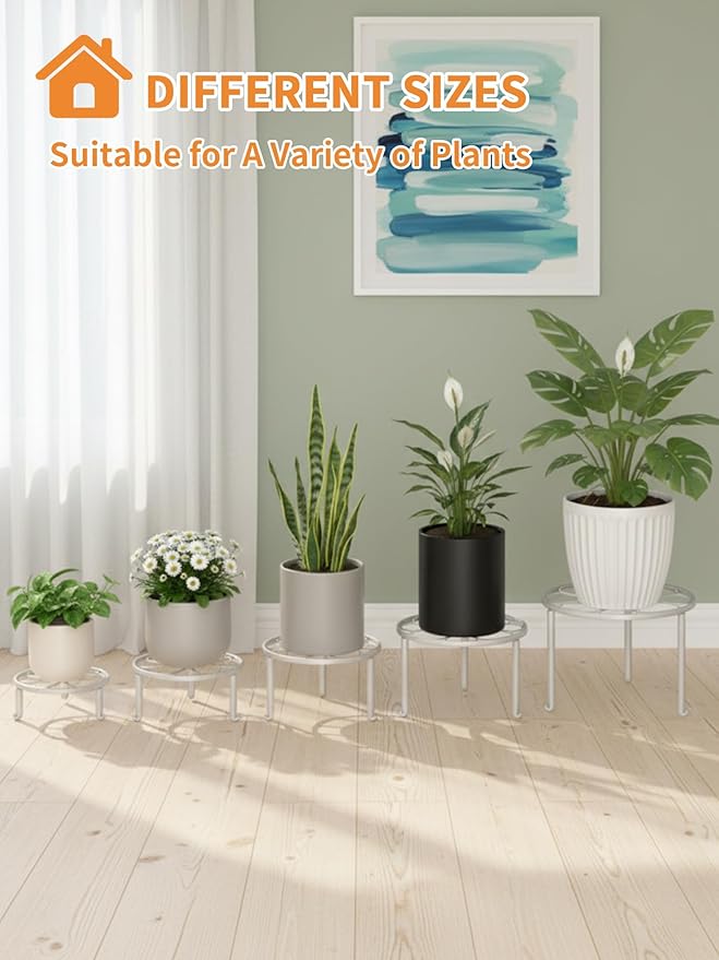 5 Pack Heavy Duty Metal Iron Plant Stand,Anti-Rust Iron Flower Pot Stand Holder for Multiple Display Plant Racks,Potted Plant Shelf for Living Room Balcony