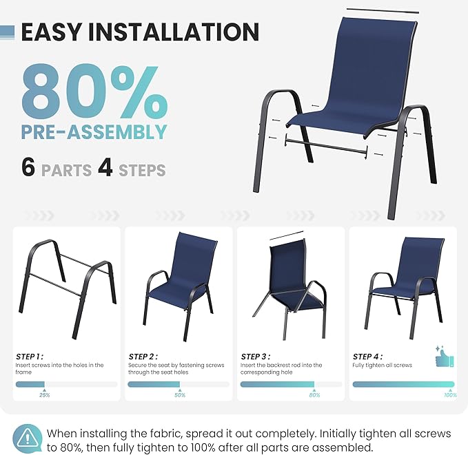 Patio Table and Chairs Set - 3 Piece Outdoor Stackable Dinging Chairs for All Weather,Breathable Garden Furniture for Deck Garden Backyard (Navy Blue)