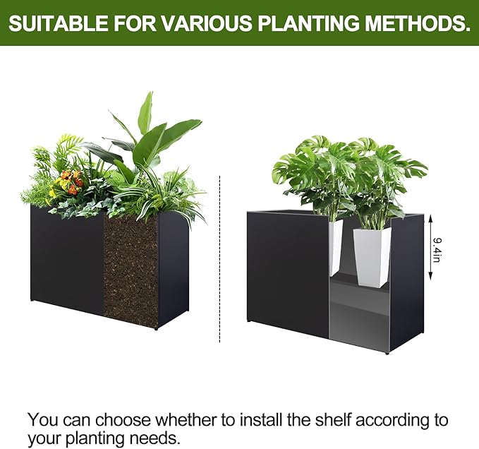 Metal Planter Box Rectangular Block - Modern Outdoor Galvanized Steel Long Box Planters All-Weather Use with Drainage Holes for Patio/Porch, 35.5×24×12IN