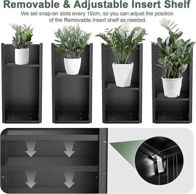 Metal Large Planter Box 15" L x 15" W x 30" H, Heavy Duty Tall Rectangle Outdoor Planter Box with Removable Insert Shelves for Porch, Garden, Patio, Yard (Black)