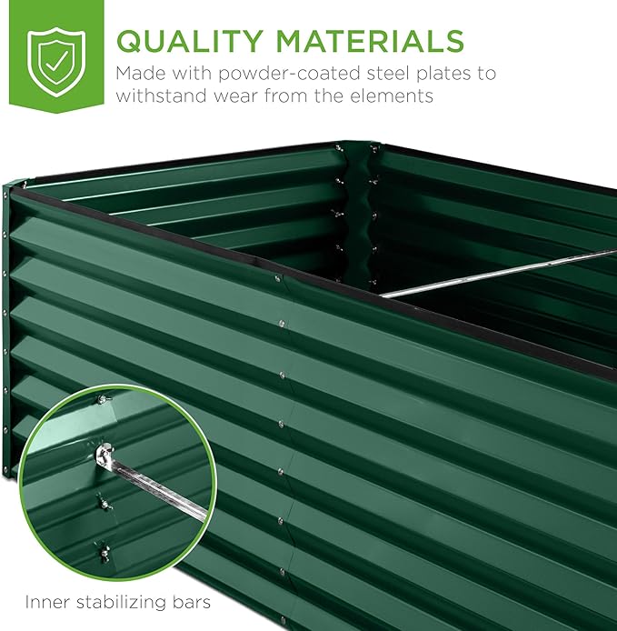 Best Choice Products 6x3x2ft Outdoor Metal Raised Garden Bed, Deep Root Box Planter for Vegetables, Flowers, Herbs, 269 Gallon Capacity, 100% Non Toxic Materials - Dark Green