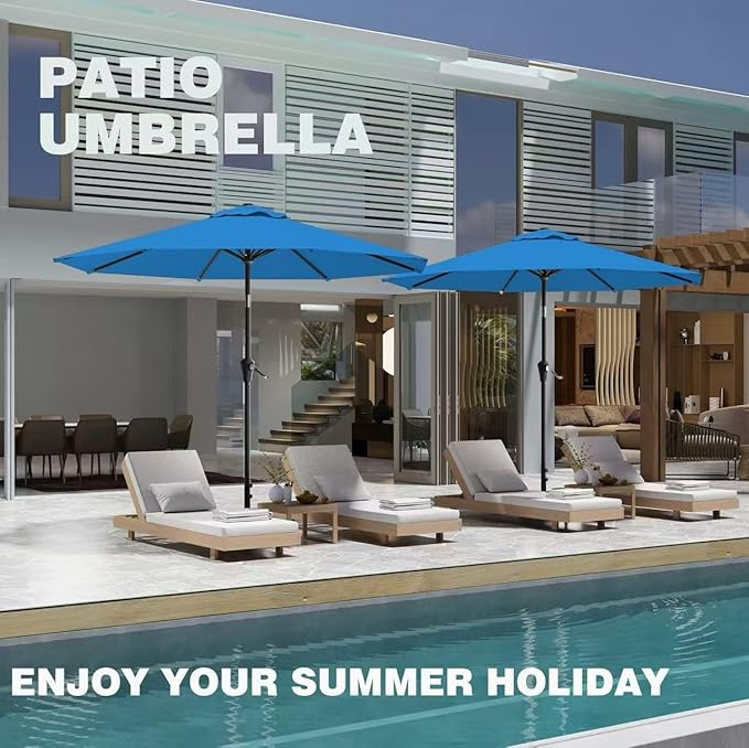 AreShark 9 FT Patio Umbrella for Outdoor, Outdoor Table Umbrella with Push Button Tilt and Crank, Outdoor Patio Umbrellas with 8 Sturdy Ribs for Market, Garden, Pool (Royal Blue)