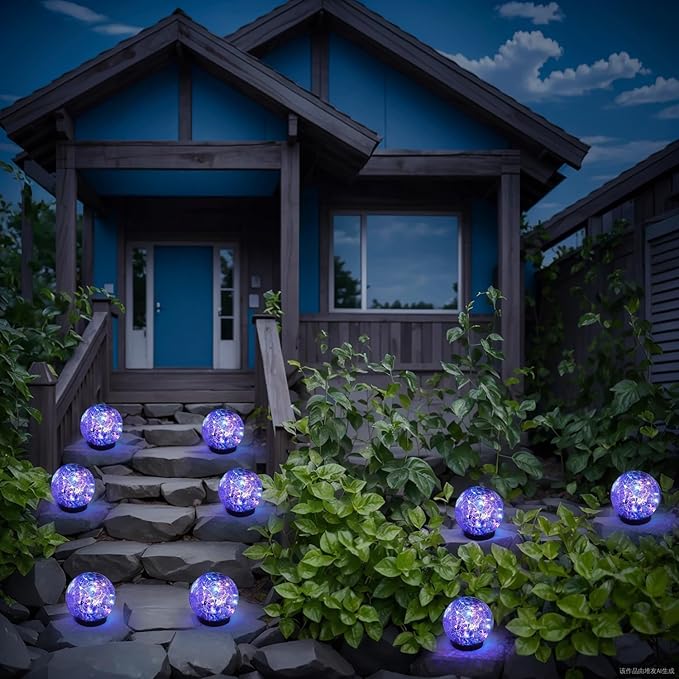 Solar Garden Lights Outdoor Waterproof, 4 Pack 30 LEDs Cracked Glass Ball Light, Ground Landscape Garden Decor, Solar Globe Decorative for Pathway/Patio/Lawn/Yard (Multicolor, 3.9")