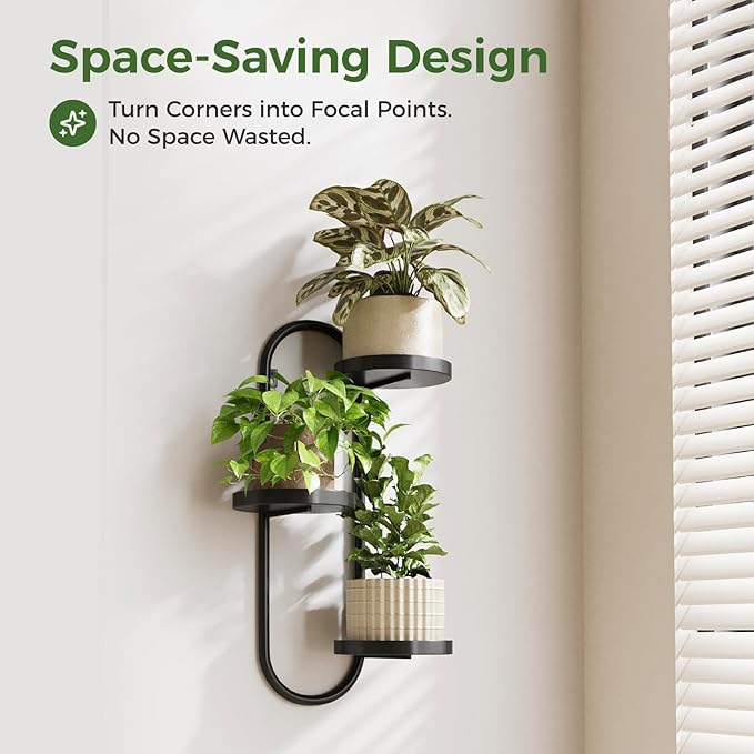 Wall Plant Holder 3 Tier Window Plant Shelves Metal Plant Wall Hanger for Indoor Plants Hanging Small Wall Shelf Living Room Balcony Black