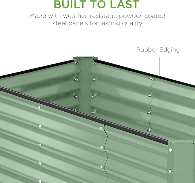 Best Choice Products 4x2x2ft Outdoor Metal Raised Garden Bed, Deep Root Box Planter for Vegetables, Flowers, Herbs, 119 Gallon Capacity, 100% Non Toxic Materials - Sage Green