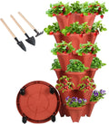 GameXcel Vertical Planter 6 Tier Stackable Planters Garden Planters Strawberry Herb Flower and Vegetable Planter Indoor Outdoor Gardening Pots with Removable Wheels and Tools