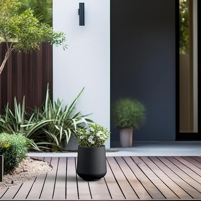 Kante 8.2" Dia Round Concrete Planter, Outdoor Indoor Large Plant Pots Containers with Drainage Hole and Rubber Plug for Home Garden Patio, Black