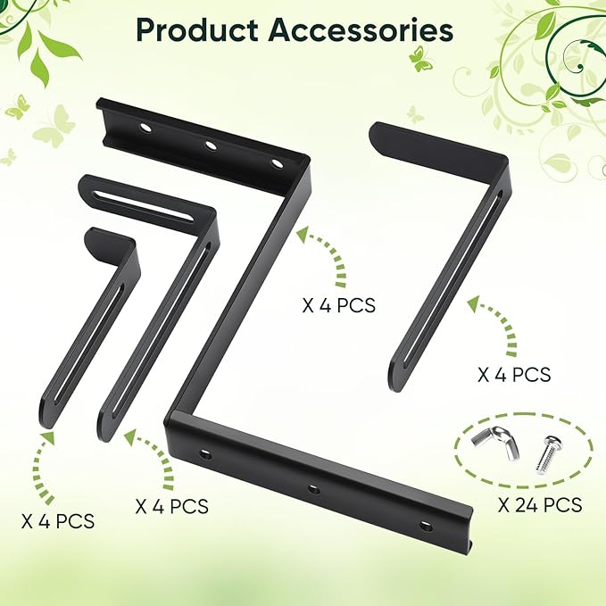 Planter Box Brackets, Adjustable Flower Brackets for Deck Railing, No Drill Window Bracket for Outdoor Planters-4 Pack