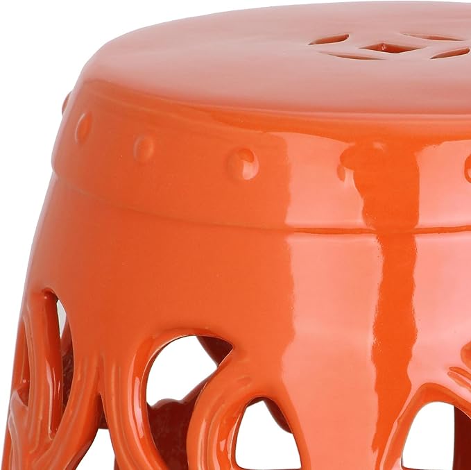 Safavieh Castle Gardens Collection Imperial Vine Antique White Glazed Ceramic Garden Stool