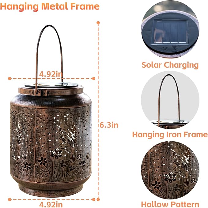 Solar Lanterns Garden Decor, Solar Light Outdoor Waterproof, Hummingbird Hanging Lantern Lights for Women Mom Grandma, Yard Decorations Lanterns for Yard, Patio, Backyard, Porch