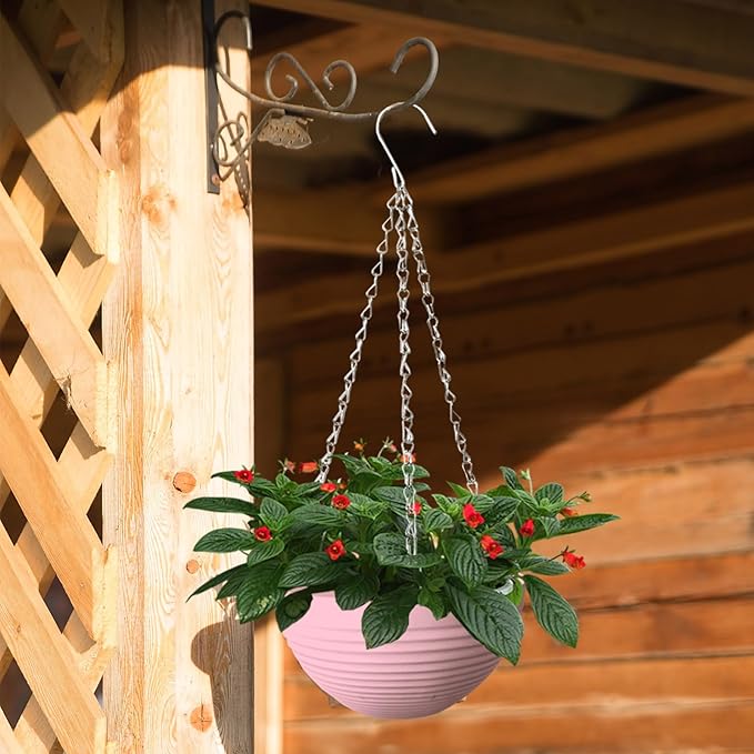 8 Pack 8 Inch Plastic Self Watering Hanging Planters,Colorful Hanging Basket Planter with Drainer and Metal Chain,Garden Flower Plant Pot Container for Indoor Outdoor Plants,8 Colors