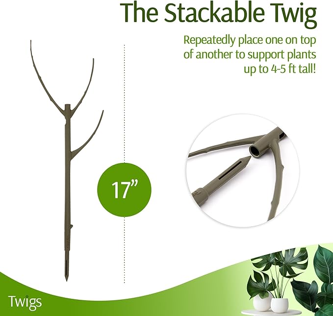 Stackable Plant Support Stakes, Indoor & Outdoor Houseplant Stem Support, Garden Accessories, Durable Trellis Alternative for Climbing & Potted Plants - Moonstone, 3 Pack, 17" L