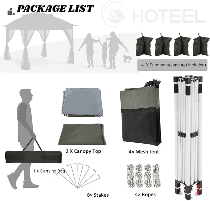 COBIZI 12x12 Pop Up Gazebos On Clearance - Upgrade Easy Up Metal Outdoor Gazebo Waterproof - Portable Gazebo with Mosquito Nettings, 4 Ropes 8 Stakes and Carry Bag for Patio Garden(Dark Gray)