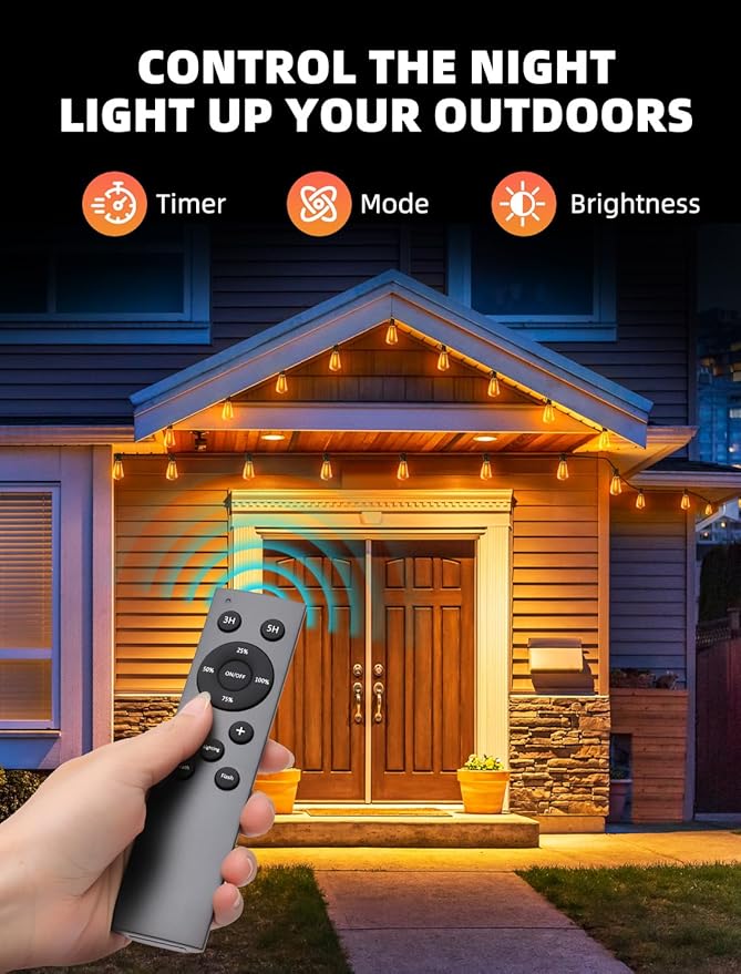 Outdoor Patio String Lights: 200Ft 60M Outside Waterproof Light - Remote Dimmable ST38 Shatterproof Bulb Connectable Hanging Outdoor Electric Lighting - Backyard Yard Gazebo Porch Party
