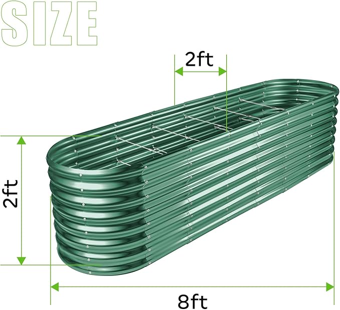 Land Guard 8×2×2ft Galvanized Raised Garden Bed Kit, Raised Garden Boxes Outdoor, Oval Metal Raised Garden Beds for Vegetables, Forest Green