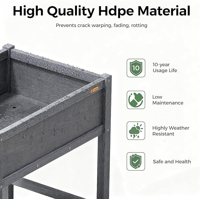 TT Nature HDPE Raised Garden Bed with Legs, Outdoor Elevated Planter Box for Vegetables, Herbs & Flowers, Weather-Resistant Raised Garden Beds for Patio, Balcony & Backyard Gardening