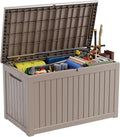 ROJIK Outdoor Storage Housing Deck Box - Waterproof Patio Furniture, Garden Tools, Cushions, Pool Accessories Storage Bench with Lockable Lid and Side Handles (Grey, 275 Gal)