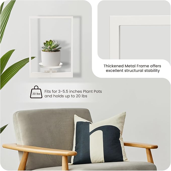 Hanging Planters for Indoor Plants White, Wall Plant Holder Stand to Hold Large Pots - Premium Metal Wall Planters for Indoor Outdoor Decor