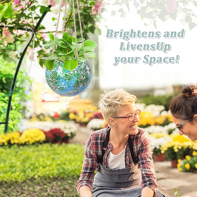 Hanging Planter Mosaic Garden Pot Small Flower Pot for Indoor Plant Disco Ball Hanging Planter with Drainage Green