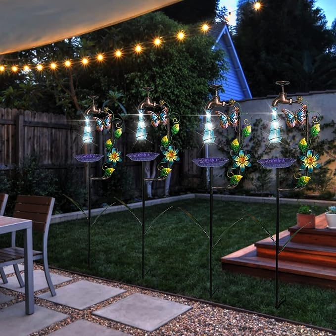 Bshine Solar Garden Decoration Outdoor Light - Waterdrop Metal Hummingbird Solar Stake,Waterproof Garden Decor Path,Lawn and Yard Art Gift for Mom, Blue