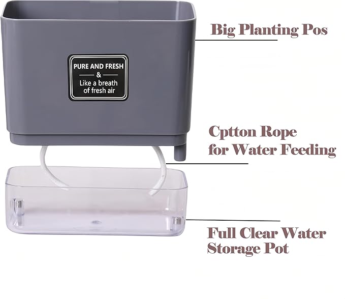FAMZ Self Watering Pots for Outdoor Plants 4 Pack, Suitable for Indoor and Outdoor Garden Plants and Flowers, Rectangle Planter Box, African Violet Pots, Plant pots, Small Planter (7" Gray)