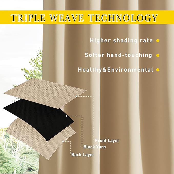 NICETOWN 2 Panels Outdoor Curtains for Patio Waterproof & Windproof, Thermal Insulated Top & Bottom Pocket & Back Tab Light Block Outdoor Drapes with Bonus Rope for Fixed, Biscotti Beige, W52 x L95