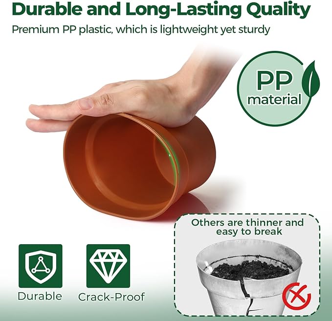 T4U 5 Inch Plant Pot 8-Pack, Plastic Pots with Drainage Hole and Saucer, Decorative Flower Pots Bulk for African Violet, Snake Plant, Succulent and All House Plants Indoor (8pcs 5" Pots)