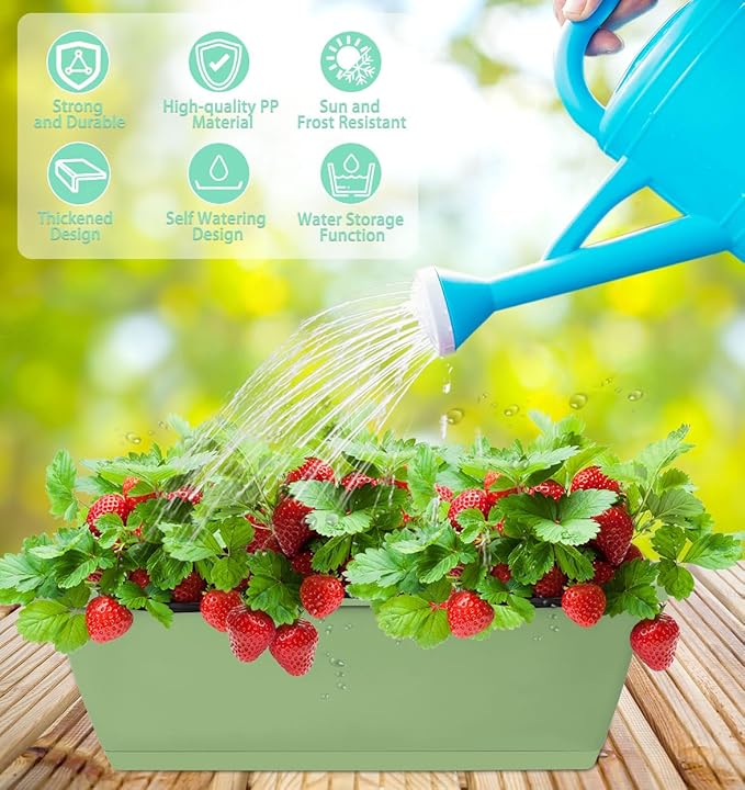 Window Box Planter, 7 Pack Plastic Vegetable Flower Planters Boxes 17 Inches Rectangular Flower Pots with Saucers for Indoor Outdoor Garden, Patio, Home Decor