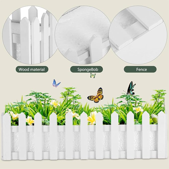 YARDWE Picket Fence Panels Wooden Picket Fence Flower Pot Window Box Planter Garden Planter with Fence Design for Artificial Flower Plants Picket Fence