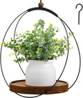 1 Pack Hanging Planters for Indoor Black Plant Hanger with Round Wood Base Large Indoor Hanging Plant Shelf Boho Holder Gift for Mom,housewarming (Round)