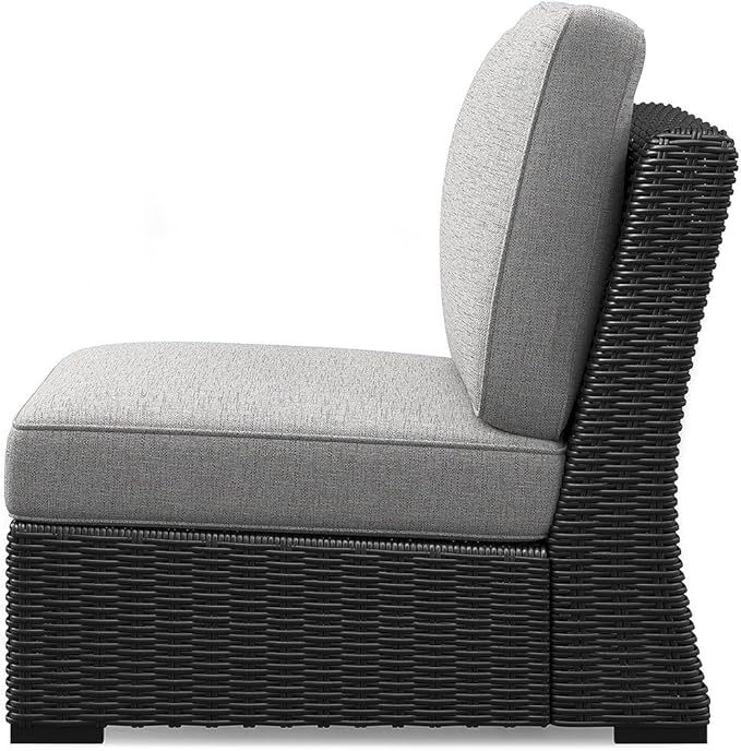 Signature Design by Ashley Beachcroft Curved Modern 5-Piece Outdoor Sectional with Cushion and 6 Throw Pillows, Light Gray