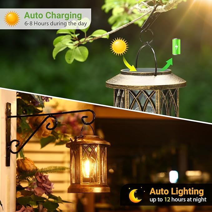 WdtPro Solar Lanterns Outdoor Lights, 6 Pack Bright Lanterns Outdoor Waterproof with Clip Patio Decor, Hanging Solar Lights for Outside Garden Yard Front Porch Table Decoration (Antique Copper)