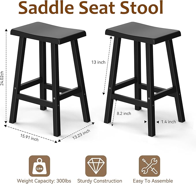 Outdoor Bar Stools Set of 2, Modern Durable Resin Bar Chairs with Footrest, All-Weather Barstools for Patio, Balcony, or Kitchen Counter（24''）