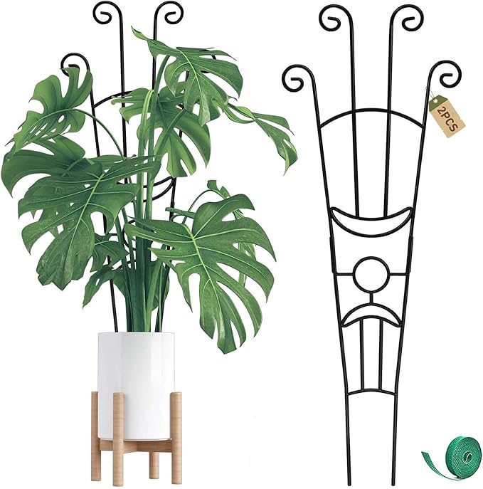 32.6in Monstera Plant Support Stakes for Indoor Plants, Metal Garden Plant Trellis for Climbing Plants, Pothos Vine Snake Climber Support，2p