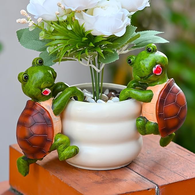 2-piece set Tortoise Pot Huggers for Planters, Climbing Turtle Flower Pot Hugger, Hanging Plant Decorations for Pots, Cute Plant Pot Decorations for Home Garden Patio Fence Lawn Yard (Tortoise)