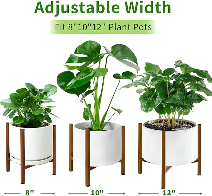 Airpark Plant Stand Indoor Adjustable, Metal Modern Plant Stand, Heavy Duty Stable Plant Pot Flower Holder Indoor Outdoor Corner, Fit 8 9 10 11 12 inch Pots, Dark Brown (Pot & Plant Not Included)