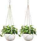 Mkono 43 Inch Macrame Plant Hanger Large for up to 12 Inch Pot Extra Long Hanging Plant Holder No Tassels Hanging Planter Basket with Wood Beads for Indoor Outdoor Boho Home Decor, Ivory, Set of 2