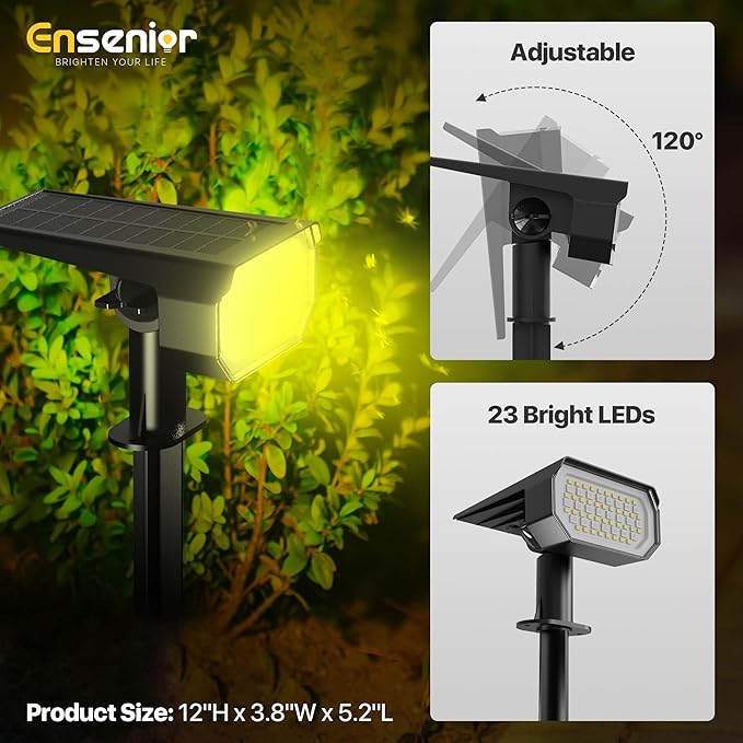 Ensenior Solar Spotlights Outdoor RGB, 7+1 Color Changing Mode Outdoor Landscape Lighting, IP65 Waterproof, Automatic ON/Off Solar Powered Spotlight, Halloween Christmas Decorations (4-Pack)