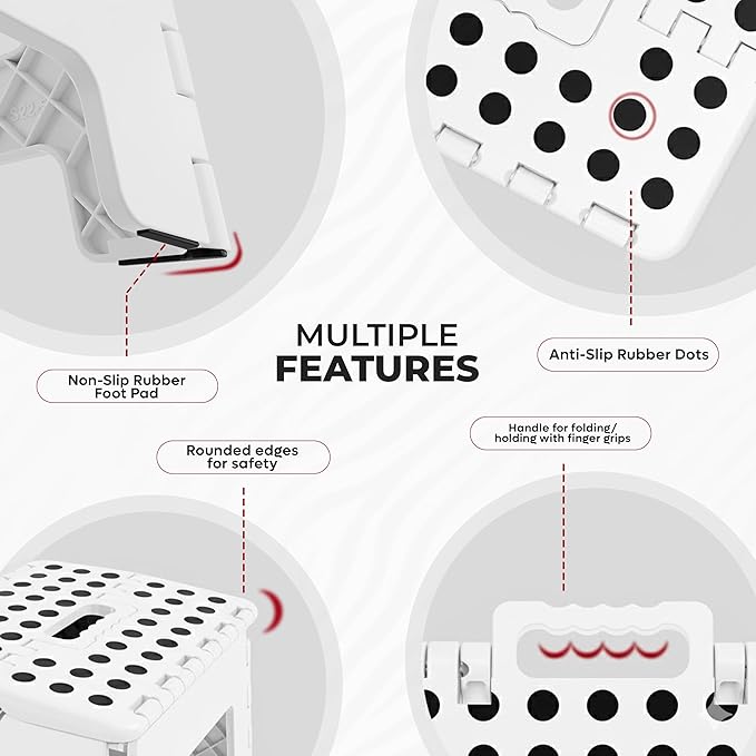 Utopia Home Folding Step Stool with Handle – 9 Inch Anti Slip Collapsible Stool – Holds Up to 300 lbs – Sturdy Plastic Step Stool Foldable for Kitchen, Bathroom and Home Use (1-Pack, White)