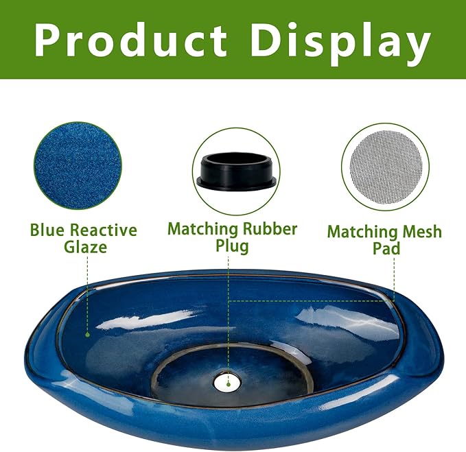 Bonsai Tree Pot 18 Inch - Ceramic Succulent Pots Large Bonsai Planter for Indoor Outdoor Plants Decorative Plant Pot with Drainage Hole Flower Pot for Home Garden Room Decor Blue